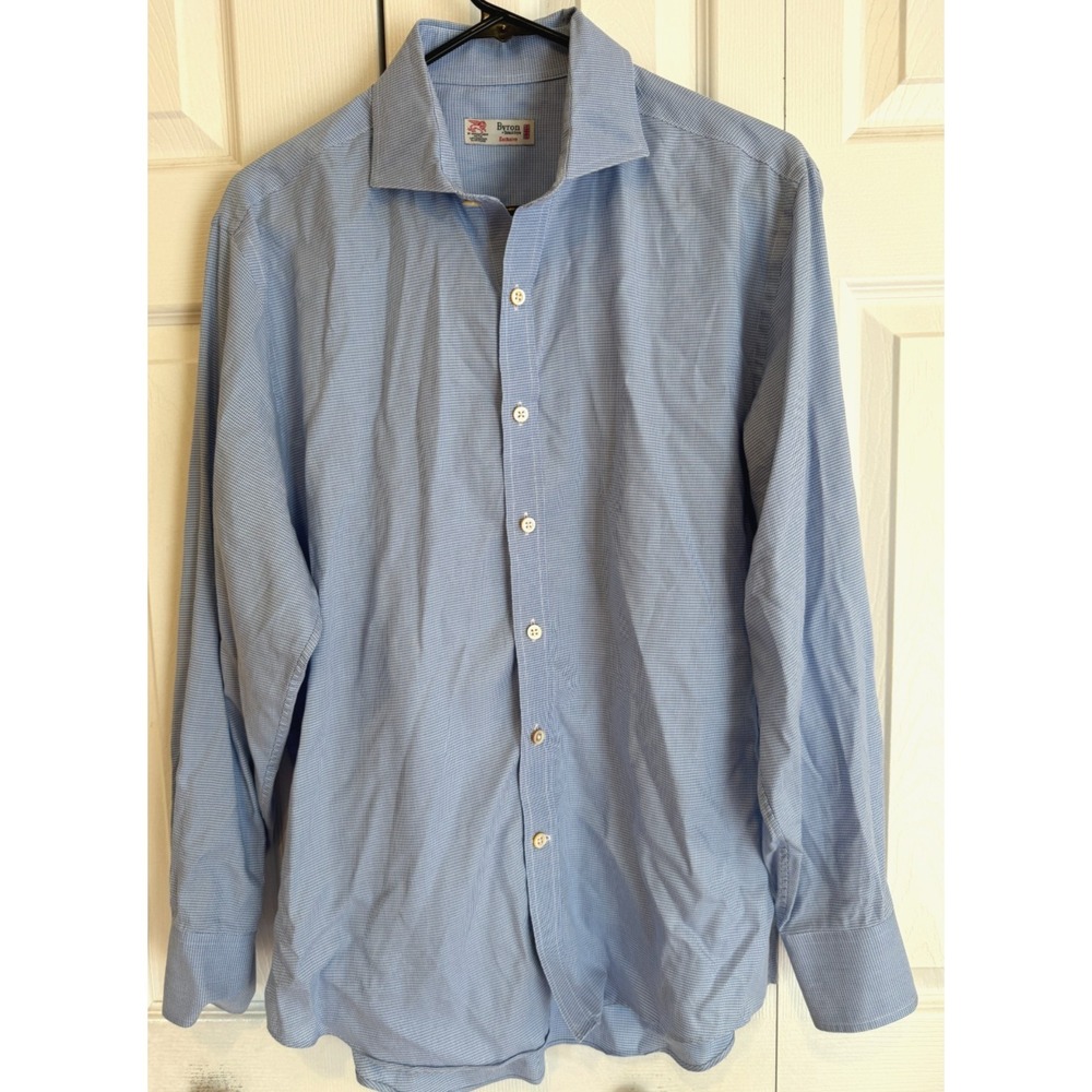 Byron British Style Exclusive‎ Cotton Long Sleeve Shirt Blue Check Men's Medium